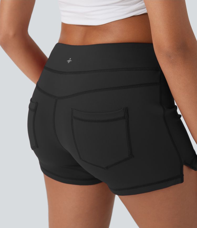 Shorts bikers de yoga de tiro bajo de 7.5cm con bolsillos