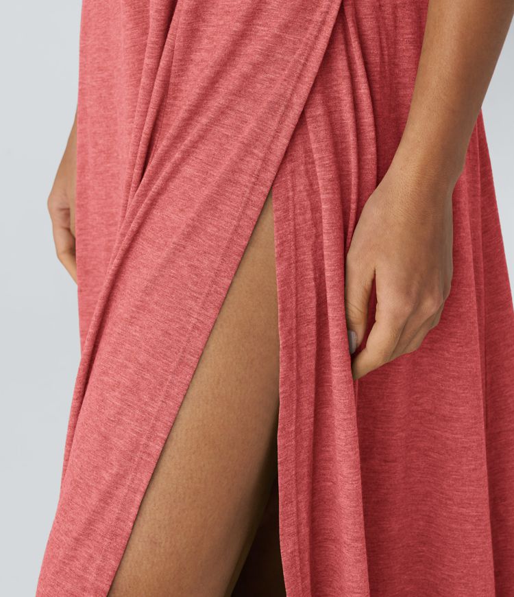 U Neck Backless Split Flowy Women Long Maxi Casual Tank Dress