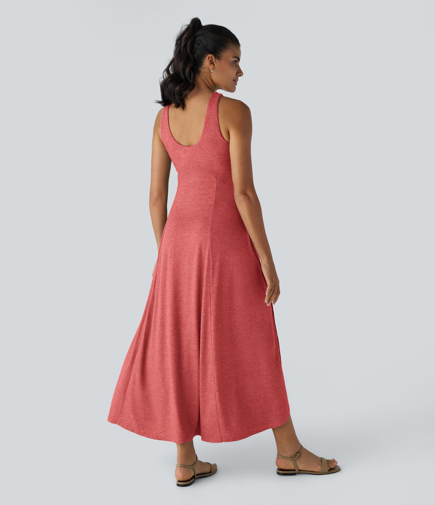 U Neck Backless Split Flowy Women Long Maxi Casual Tank Dress