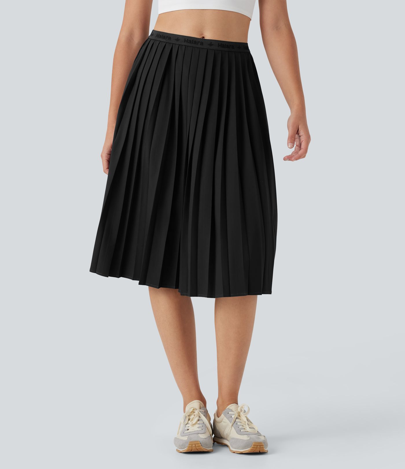 High Waisted Pleated Quick Dry Midi Casual Skirt with Pockets