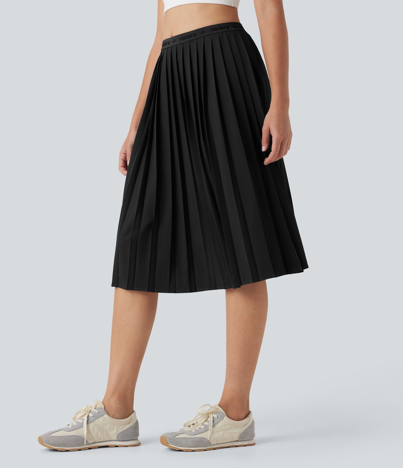 High Waisted Pleated Quick Dry Midi Casual Skirt with Pockets