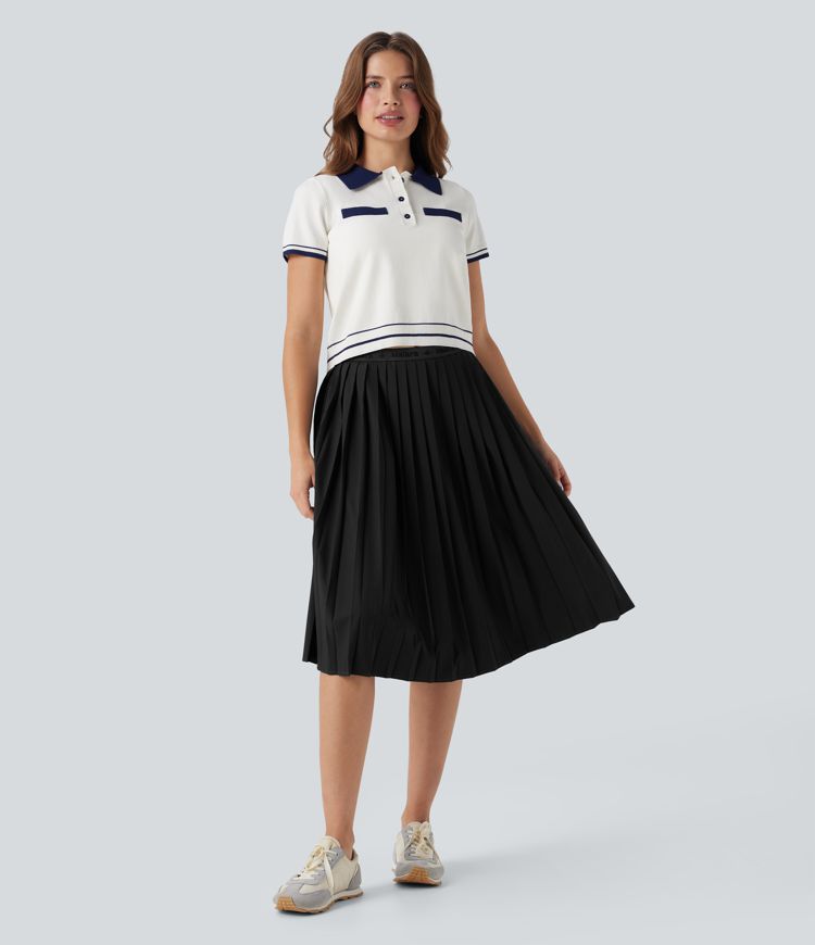 High Waisted Pleated Quick Dry Midi Casual Skirt with Pockets