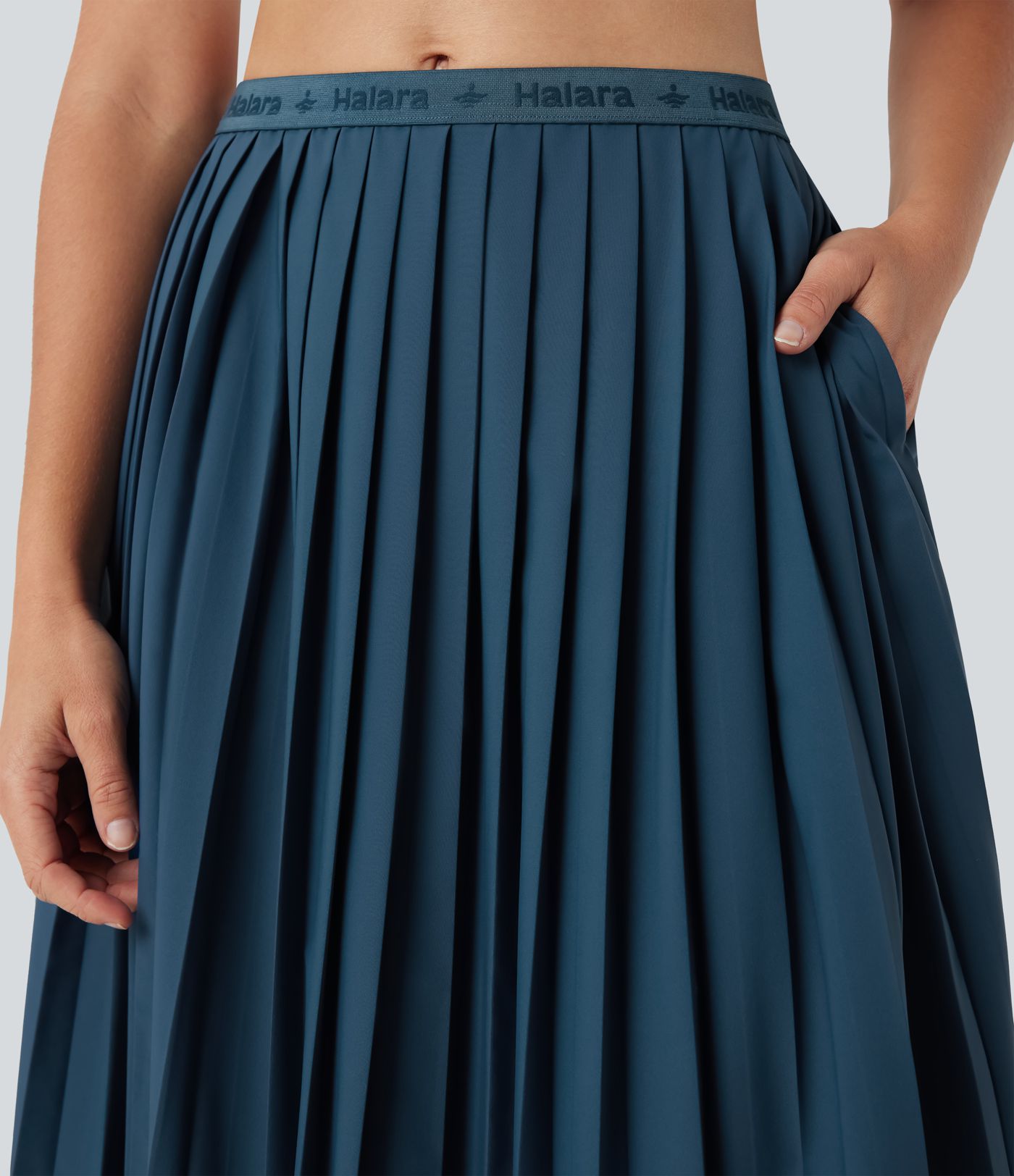 High Waisted Pleated Quick Dry Midi Casual Skirt with Pockets