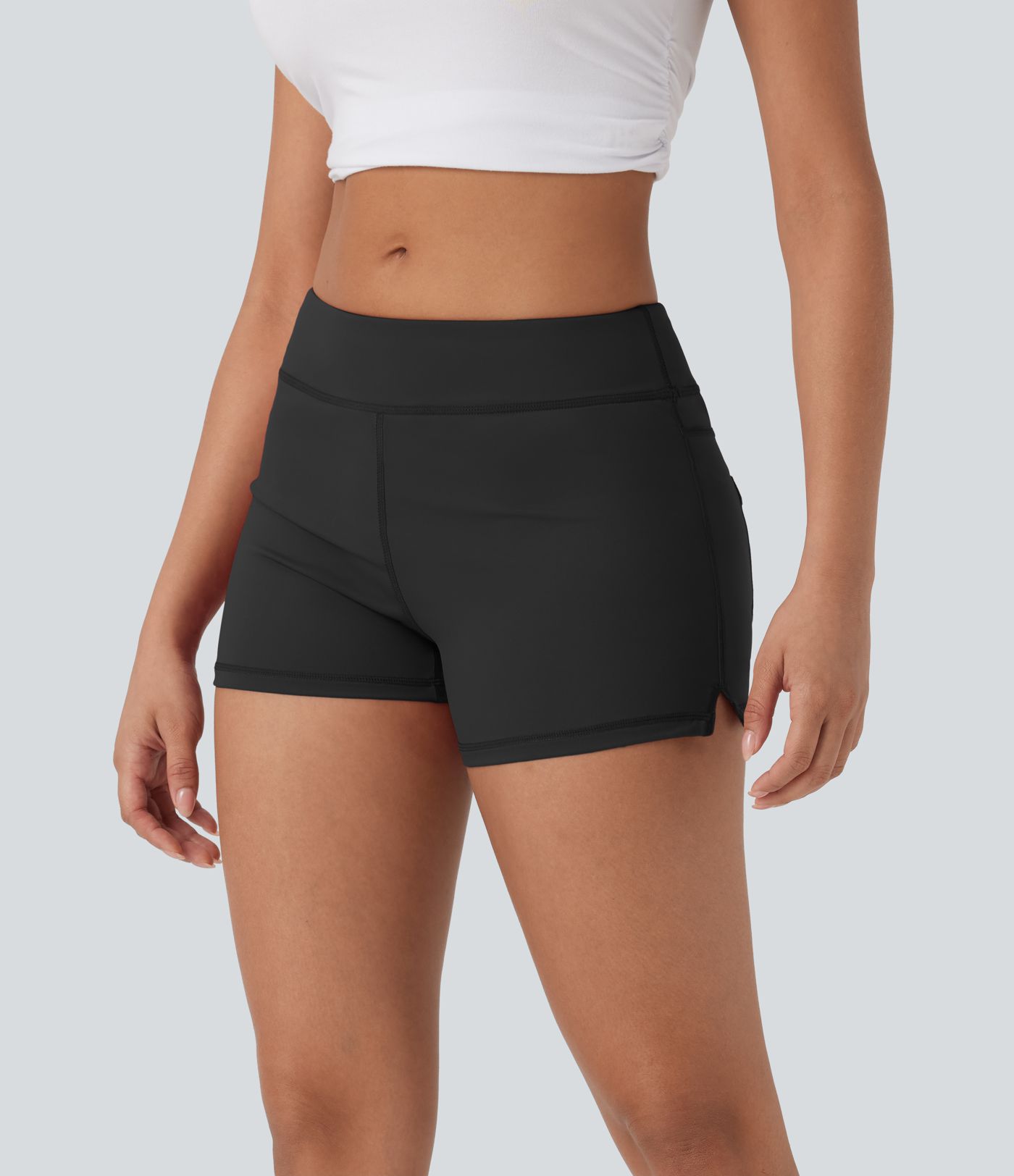 Shorts bikers de yoga de tiro bajo de 7.5cm con bolsillos