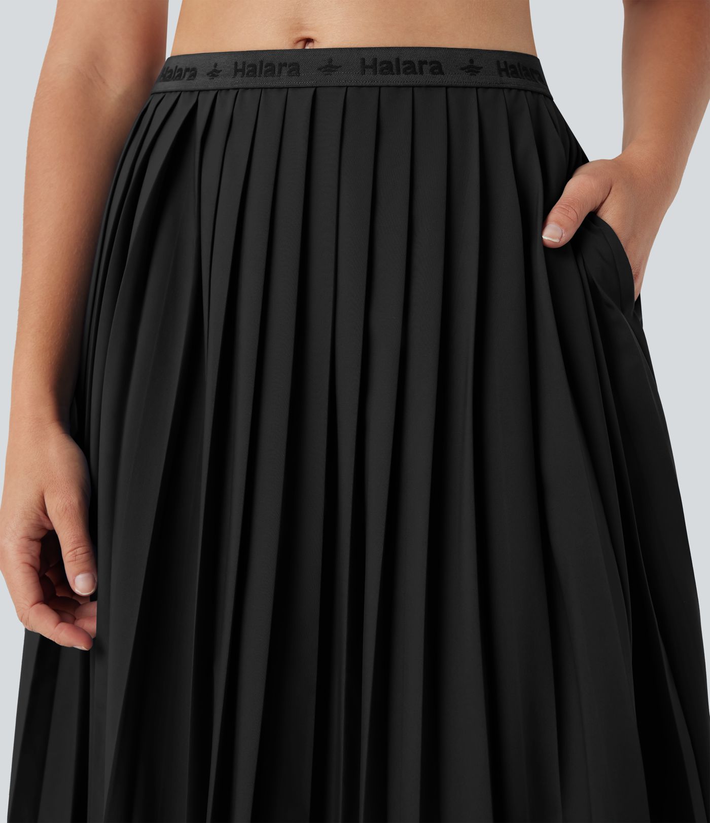 High Waisted Pleated Quick Dry Midi Casual Skirt with Pockets