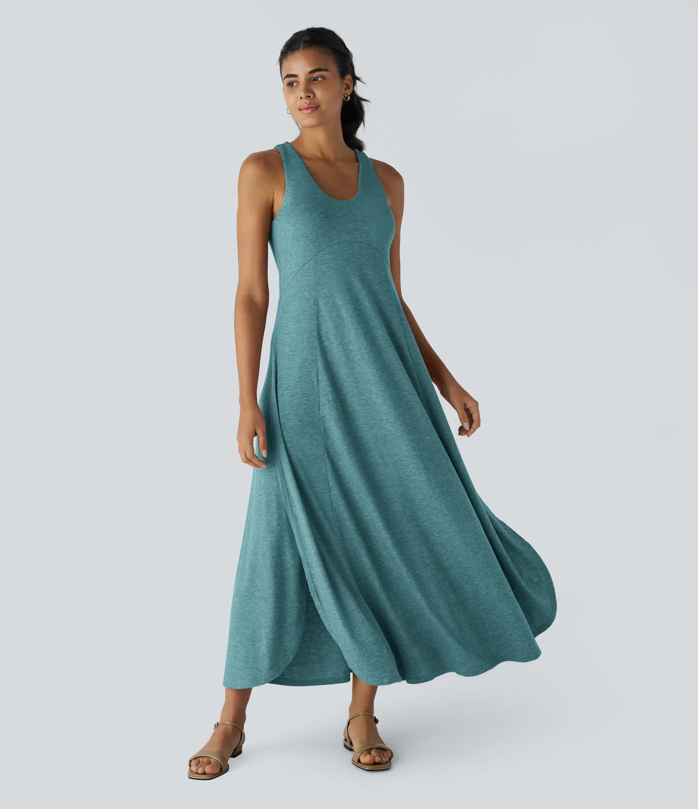 U Neck Backless Split Flowy Maxi Casual Tank Dress