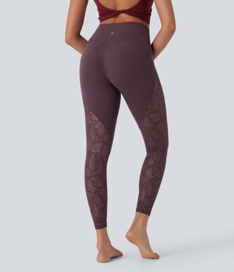 SoftlyZero™ High Waisted Crossover Pocket Contrast Lace 7/8 Yoga Leggings-UPF50+