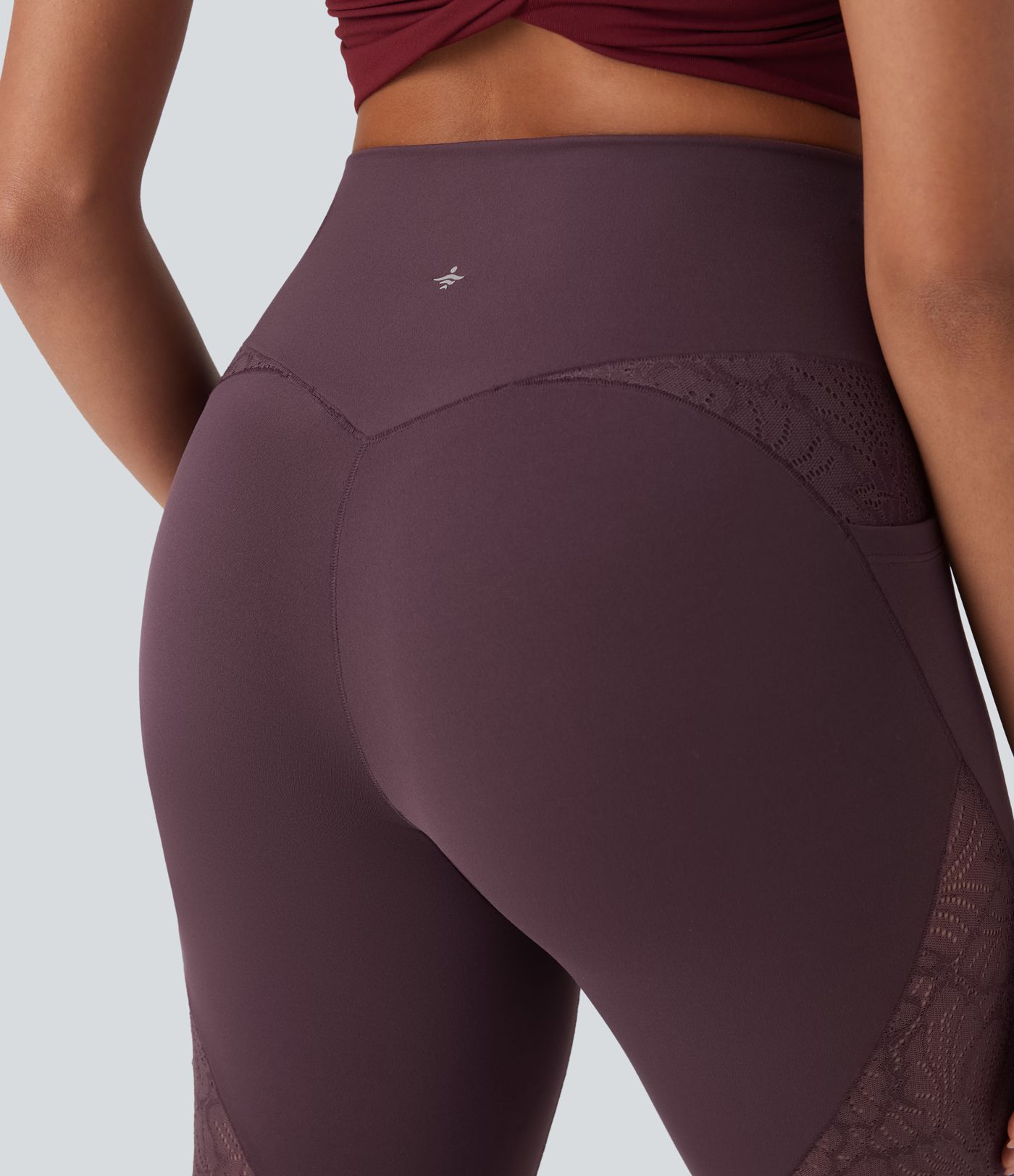 SoftlyZero™ High Waisted Crossover Pocket Contrast Lace 7/8 Yoga Leggings-UPF50+