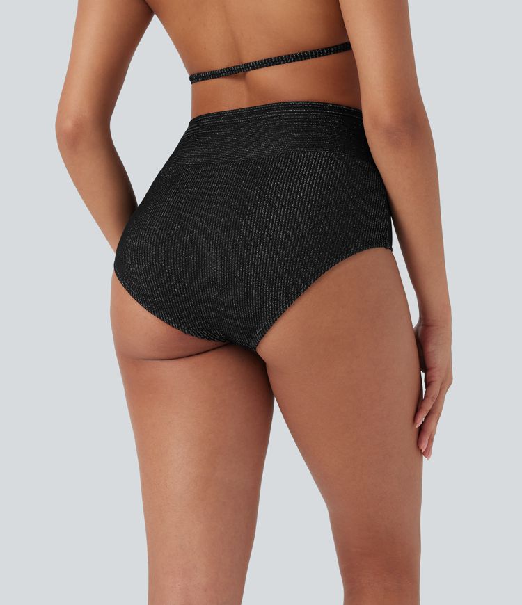 Ribbed Low Rise Crossover Bikini Bottom Swimsuit