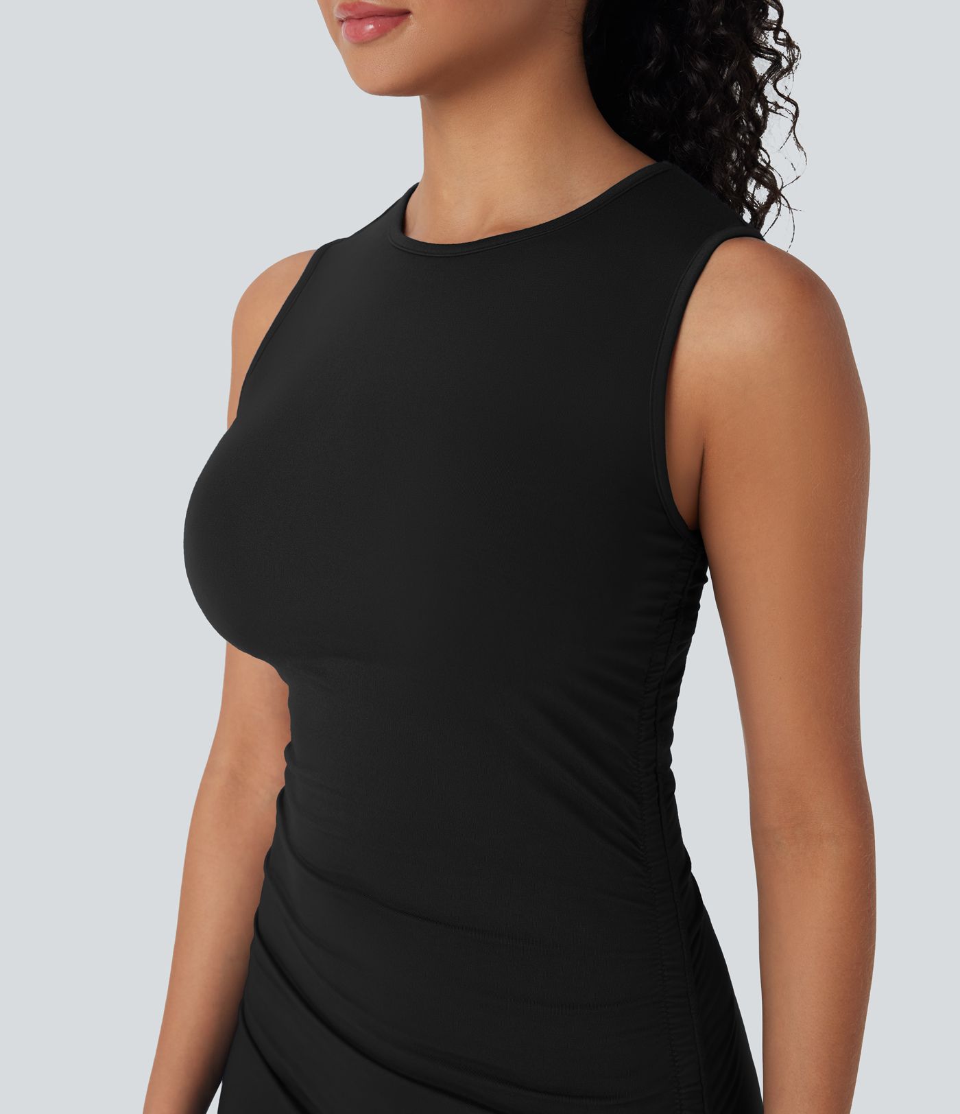 Round Neck Sleeveless Ruched Casual Bodycon Dress Round Neck Sleeveless Ruched Casual Bodycon Dress