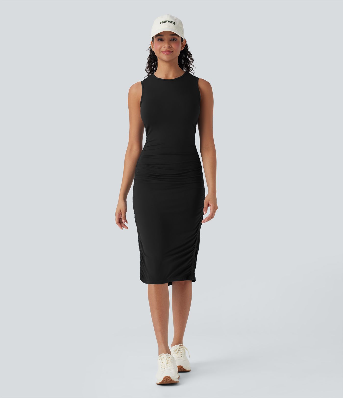 Round Neck Sleeveless Ruched Casual Bodycon Dress Round Neck Sleeveless Ruched Casual Bodycon Dress