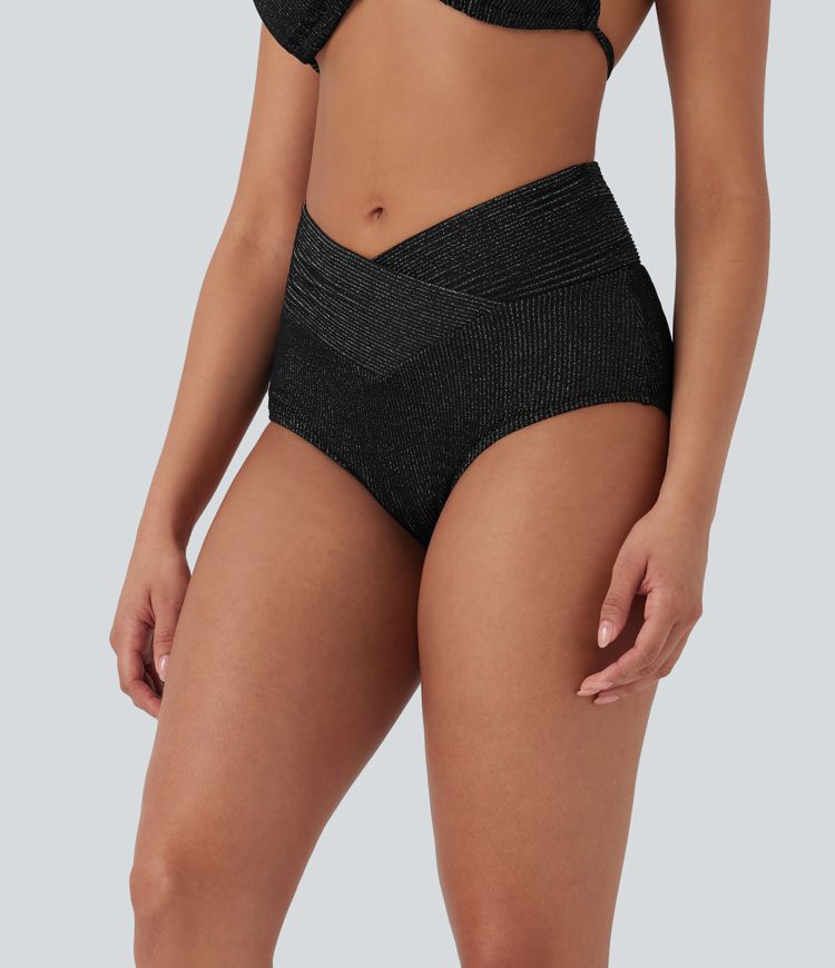 Ribbed Low Rise Crossover Bikini Bottom Swimsuit