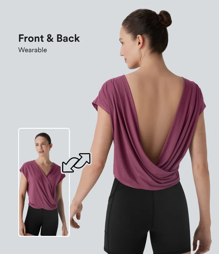 Batwing Sleeve Yoga Sports Top-Front and Back Wearable