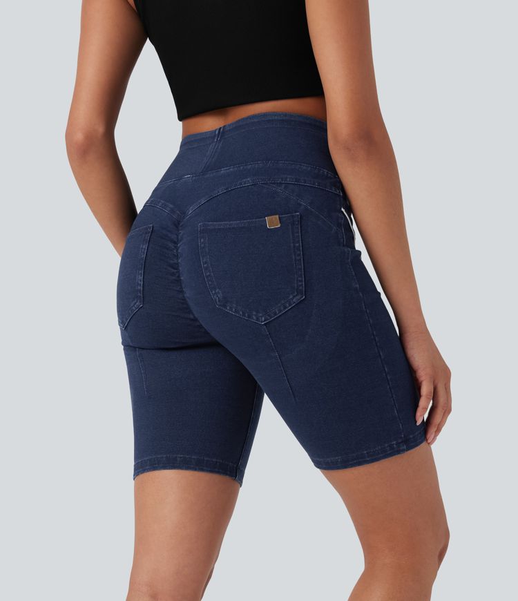 Halara Flex™ High Waisted Scrunch Butt Lifting Stretchy Knit Denim Casual Shorts with Pockets