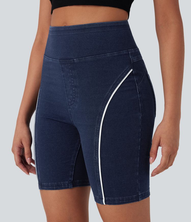 Halara Flex™ High Waisted Scrunch Butt Lifting Stretchy Knit Denim Casual Shorts with Pockets