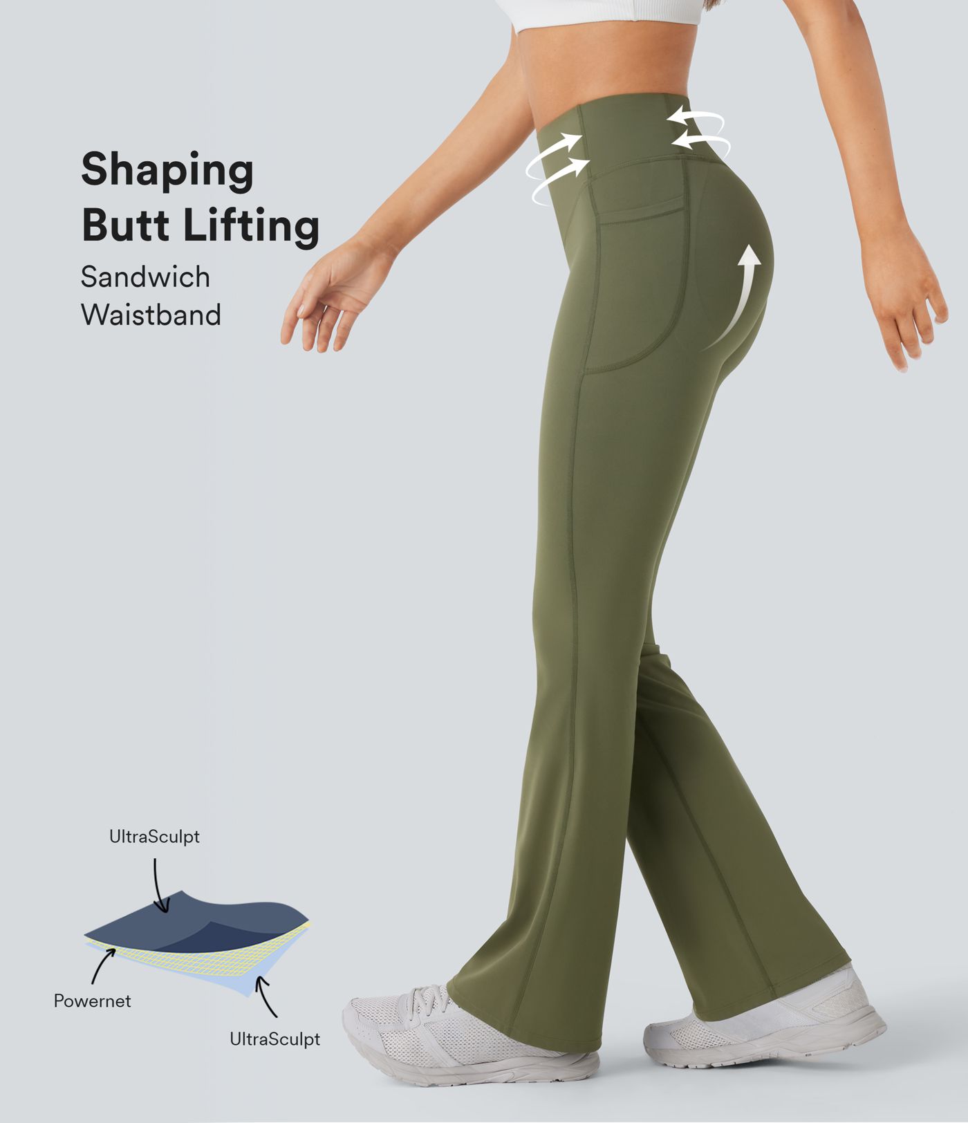 Halara UltraSculpt™ High Waisted Scrunch Butt Lifting Tummy Control Pocket Shaping Yoga Bootcut Leggings