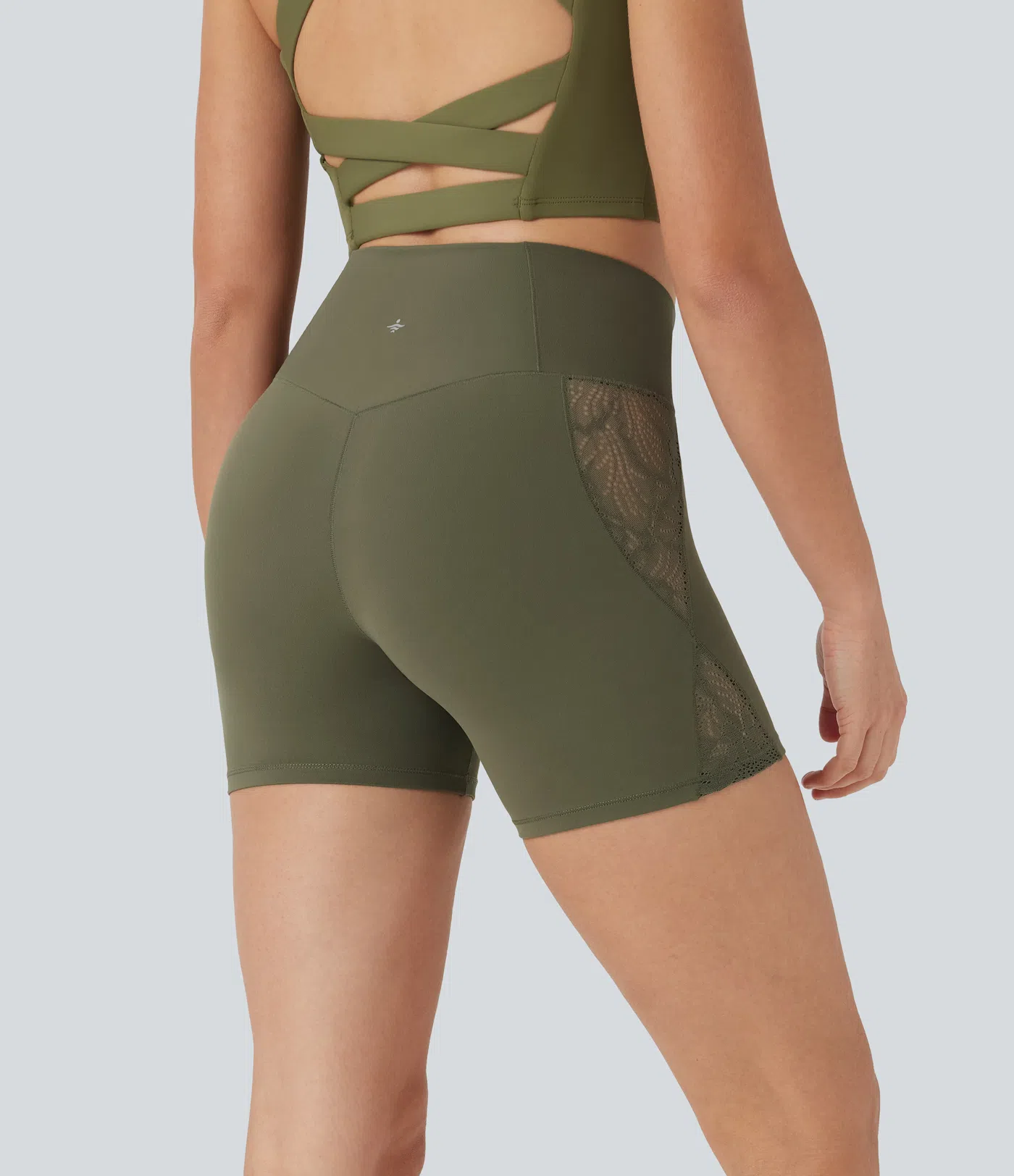 Softlyzero™ High Waisted Crossover Contrast Lace Back Pocket Yoga Biker Shorts 5''-UPF50+