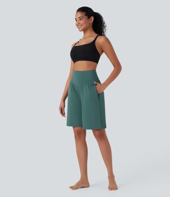 SoftlyZero™ Short de Yoga Bermuda Taille Haute avec Poches, Toucher Frais et Aérien