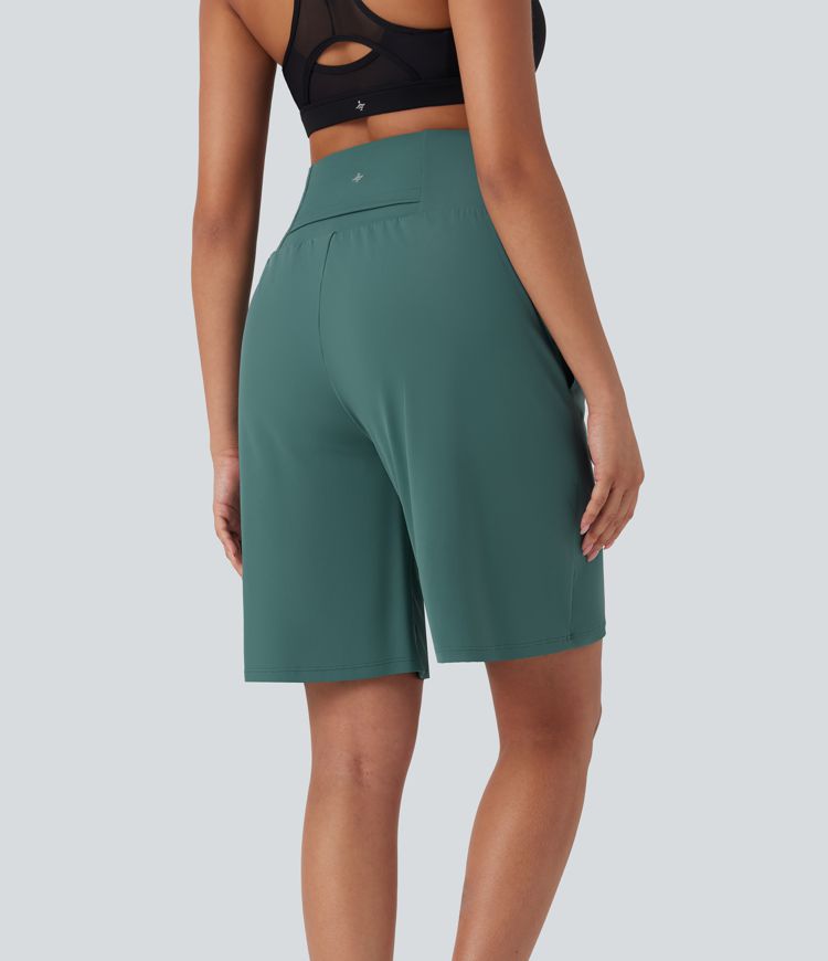 SoftlyZero™ Short de Yoga Bermuda Taille Haute avec Poches, Toucher Frais et Aérien