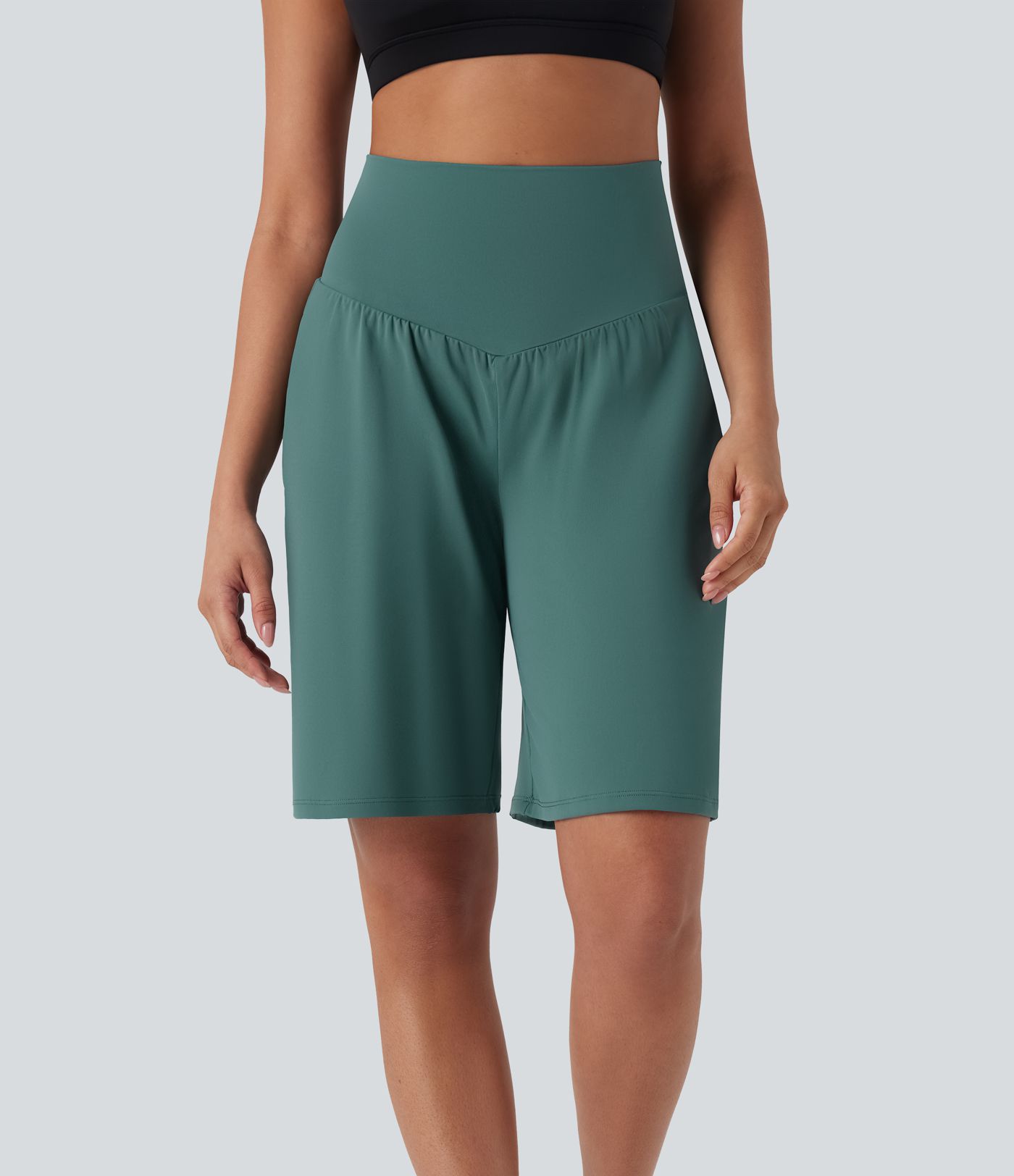 SoftlyZero™ Short de Yoga Bermuda Taille Haute avec Poches, Toucher Frais et Aérien