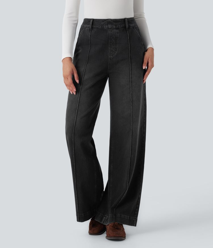 Halara Flex™ High Waisted Washed Casual Wide Leg Jeans with Pockets