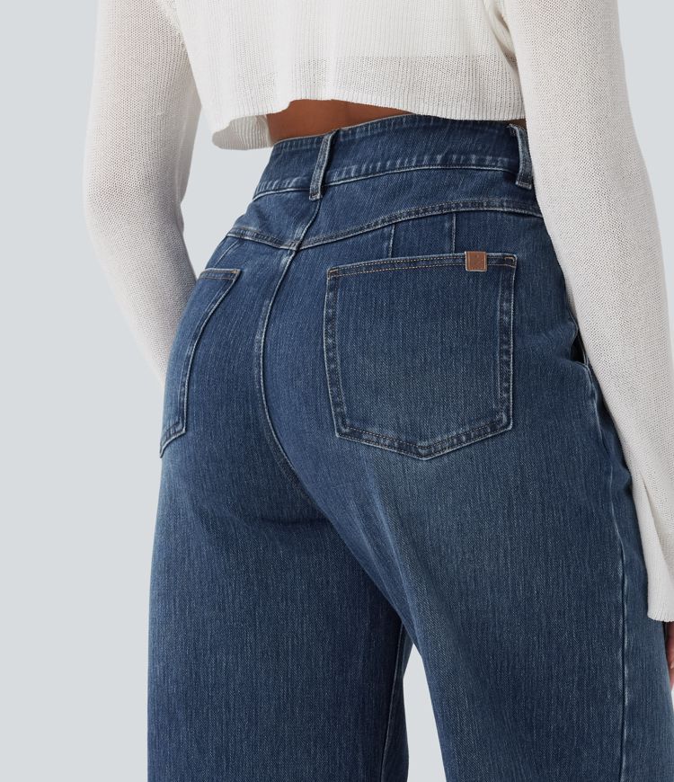 Halara Flex™ High Waisted Washed Casual Wide Leg Jeans with Pockets