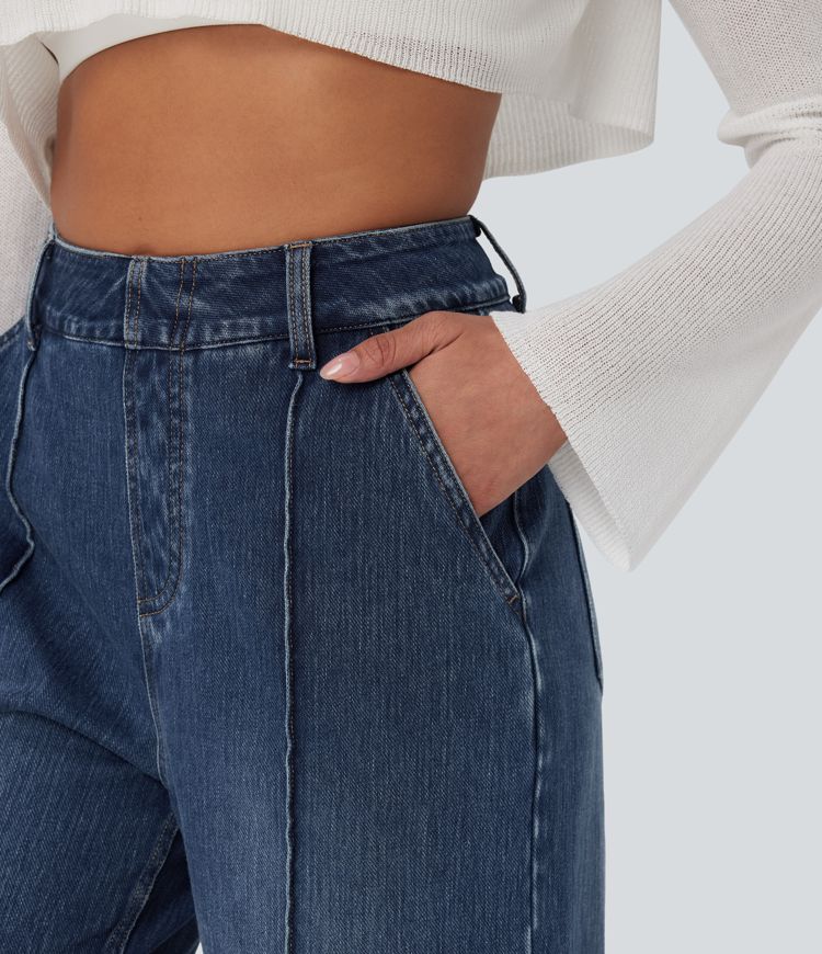Halara Flex™ High Waisted Washed Casual Wide Leg Jeans with Pockets