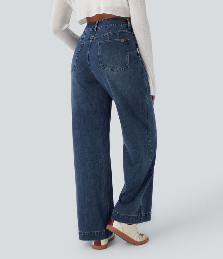 Halara Flex™ High Waisted Washed Casual Wide Leg Jeans with Pockets
