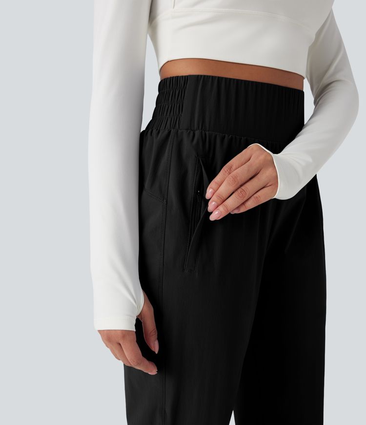 High Waisted Zipper Pockets Hiking Joggers