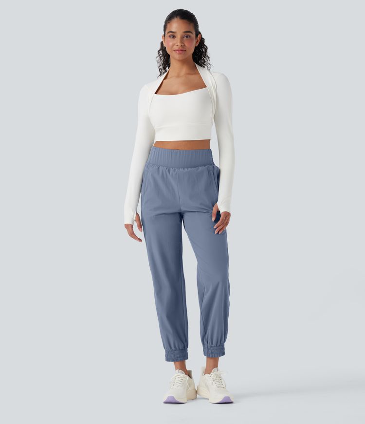 High Waisted Zipper Pockets Hiking Joggers