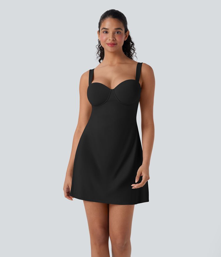 Breezeful™ Push-Up Molded Cups Backless Adjustable Buckle Tie Back Quick Dry Tennis Dress-Easy Peezy