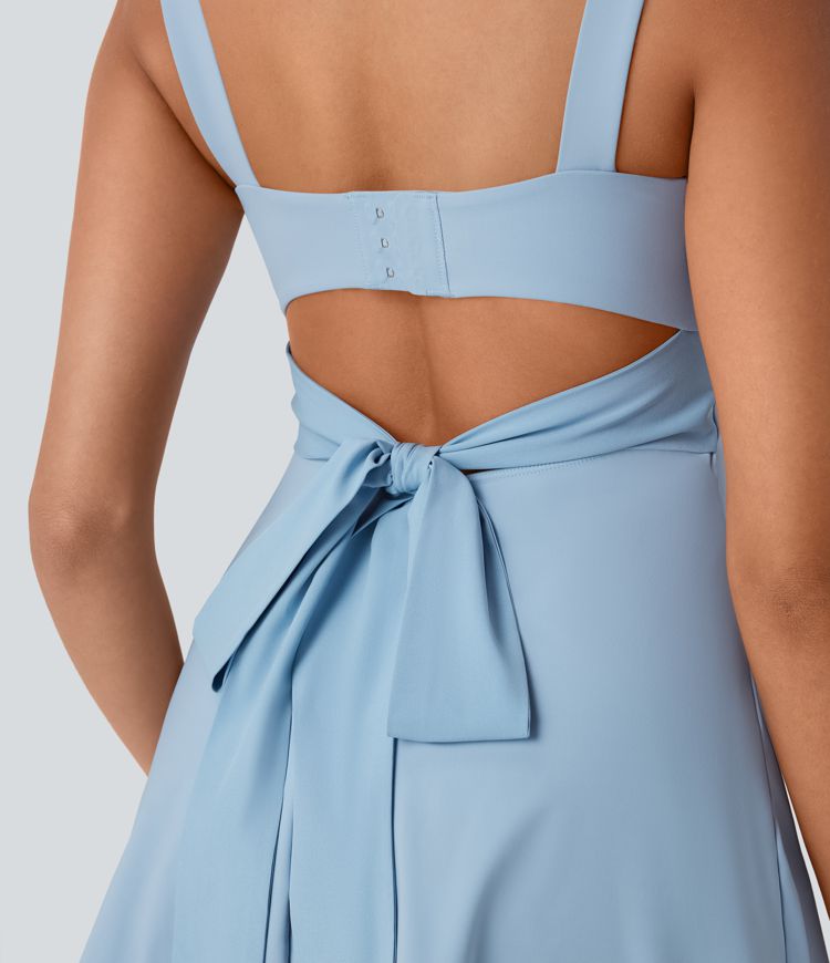 Breezeful™ Push-Up Molded Cups Backless Adjustable Buckle Tie Back Quick Dry Tennis Dress-Easy Peezy