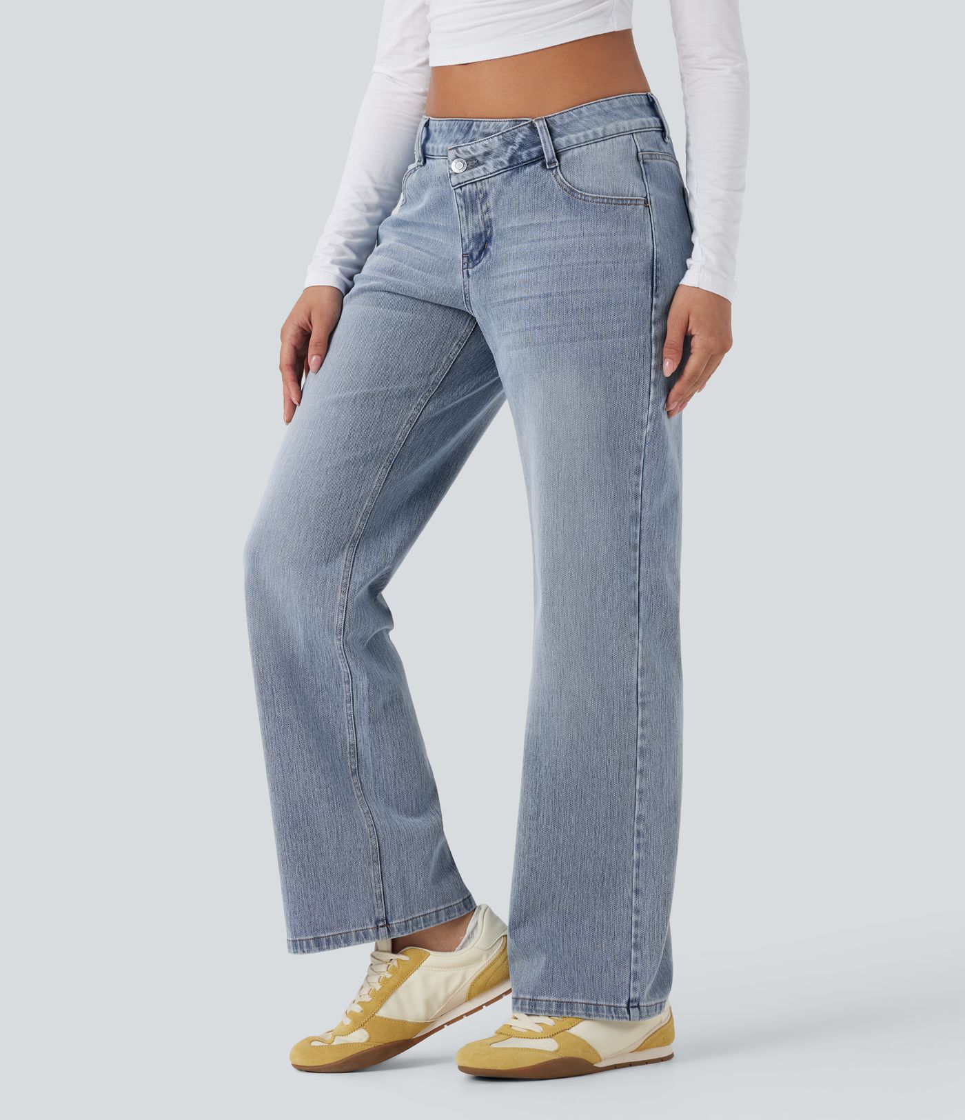 Halara Flex™ Asymmetric Low Rise Straight Leg Casual Jeans with Pockets