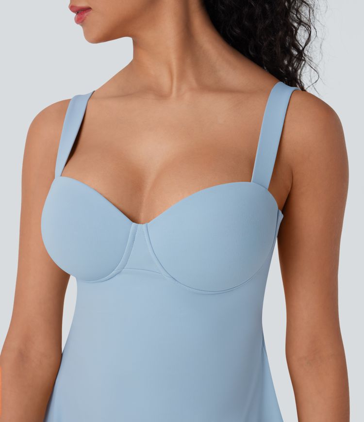 Breezeful™ Push-Up Molded Cups Backless Adjustable Buckle Tie Back Quick Dry Tennis Dress-Easy Peezy