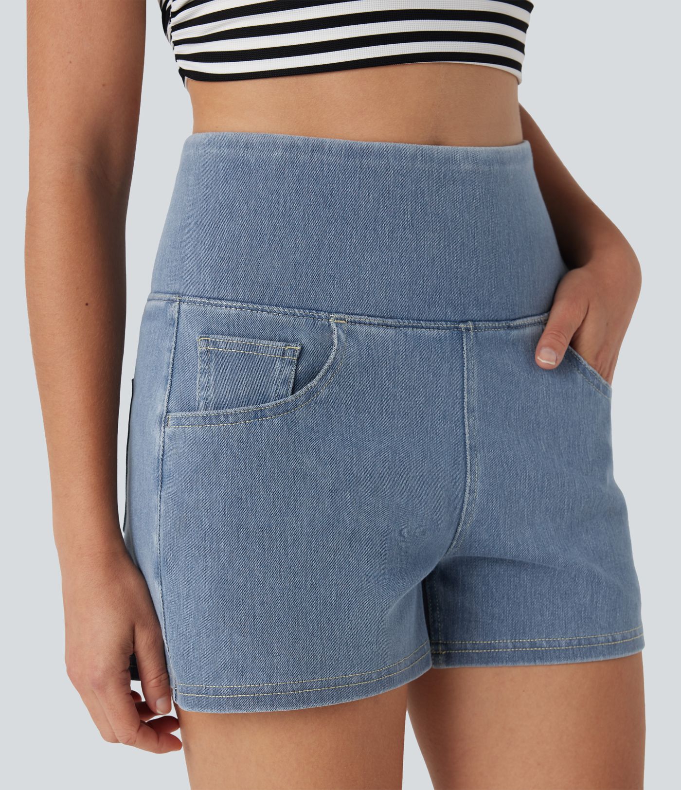 Halara Flex™ High Waisted Tummy Control Denim Casual Shorts 3'' with Pockets
