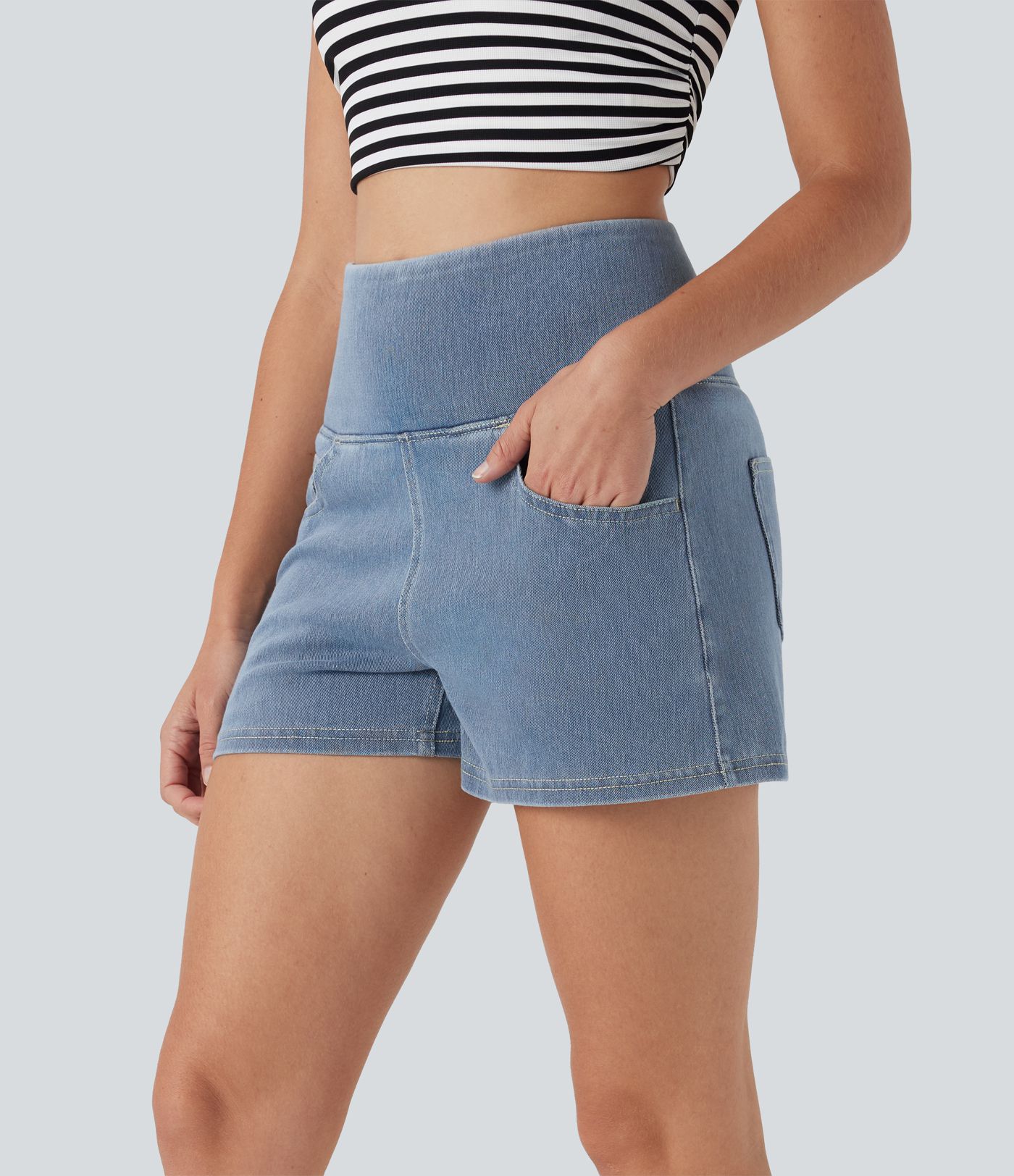 Halara Flex™ High Waisted Tummy Control Denim Casual Shorts 3'' with Pockets