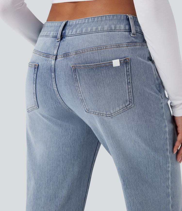 Halara Flex™ Asymmetric Low Rise Straight Leg Casual Jeans with Pockets