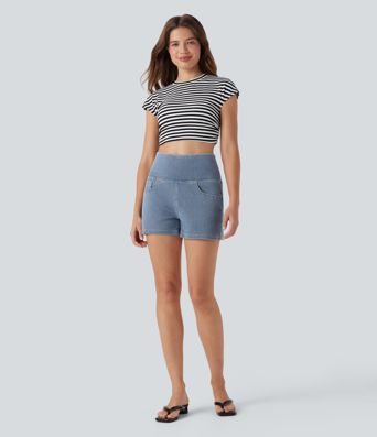 Halara Flex™ High Waisted Tummy Control Denim Casual Shorts 3'' with Pockets