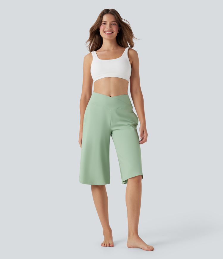 SoftlyZero™ Airy Crossover High Waisted Wide Leg Cool Touch Yoga Pedal Pusher Pants with Pockets