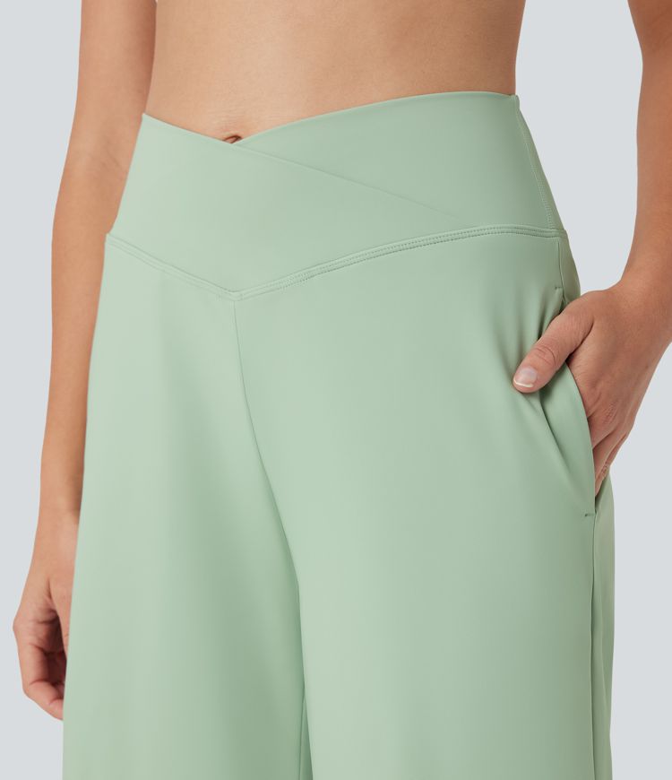 SoftlyZero™ Airy Crossover High Waisted Wide Leg Cool Touch Yoga Pedal Pusher Pants with Pockets