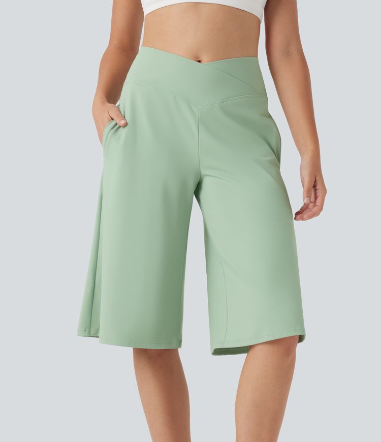 SoftlyZero™ Airy Crossover High Waisted Wide Leg Cool Touch Yoga Pedal Pusher Pants with Pockets