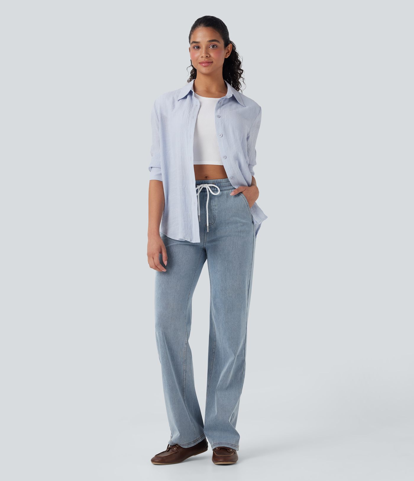 Halara Flex™ Mid Rise Drawstring Straight Leg Casual Jogger Jeans with Pockets