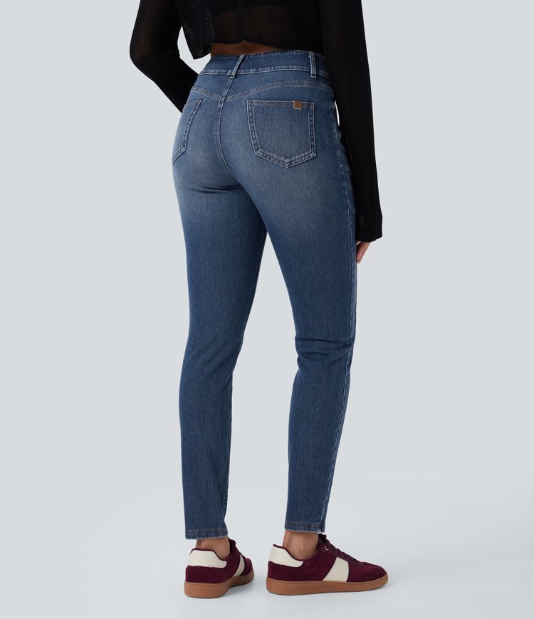 Halara Flex™ Mid Rise Washed Casual Skinny Jeans with Pockets