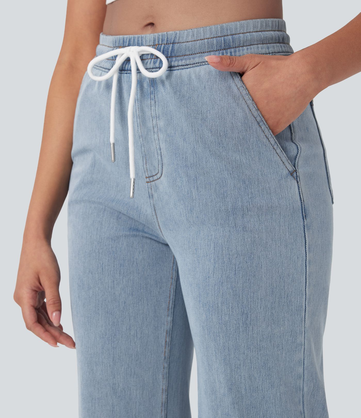 Halara Flex™ Mid Rise Drawstring Straight Leg Casual Jogger Jeans with Pockets