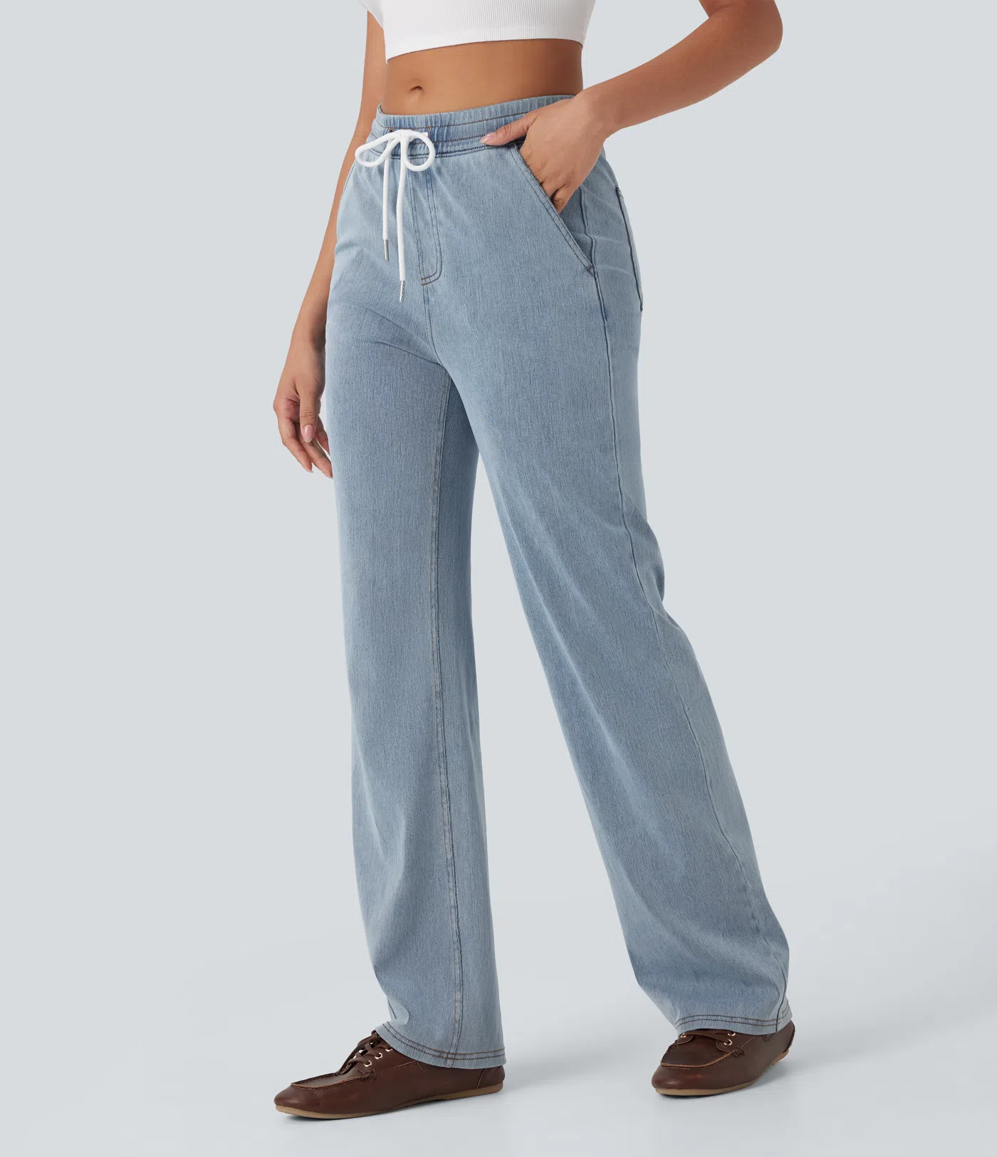 Halara Flex™ Mid Rise Drawstring Straight Leg Casual Jeans with Pockets