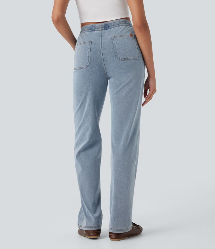 Halara Flex™ Mid Rise Drawstring Straight Leg Casual Jogger Jeans with Pockets