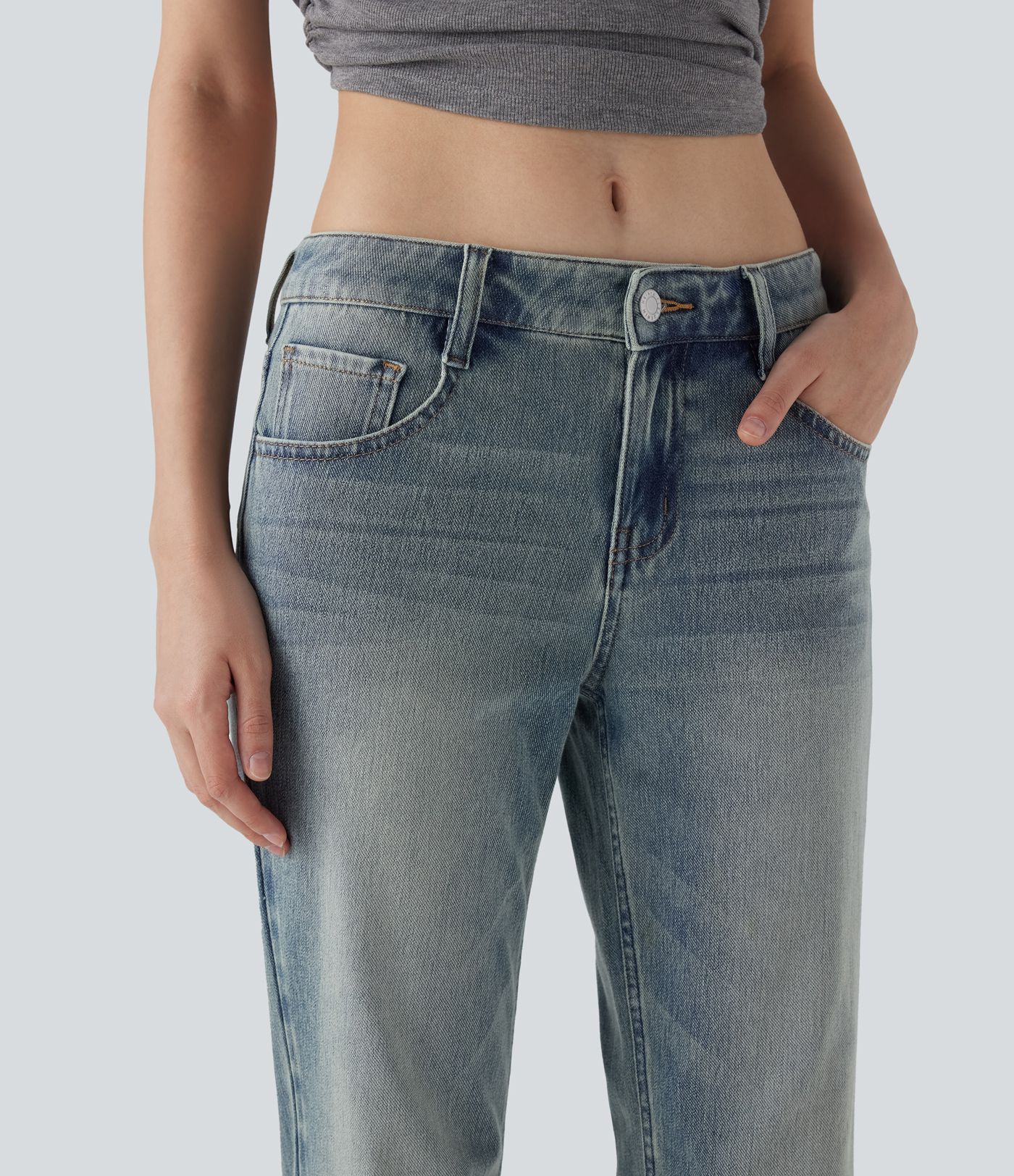 Halara Flex™ Low Rise Multiple Pockets Washed Stretchy Knit Casual Bootcut Jeans