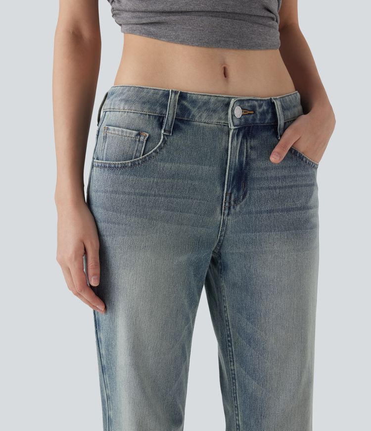 Halara Flex™ Low Rise Multiple Pockets Washed Stretchy Knit Casual Bootcut Jeans