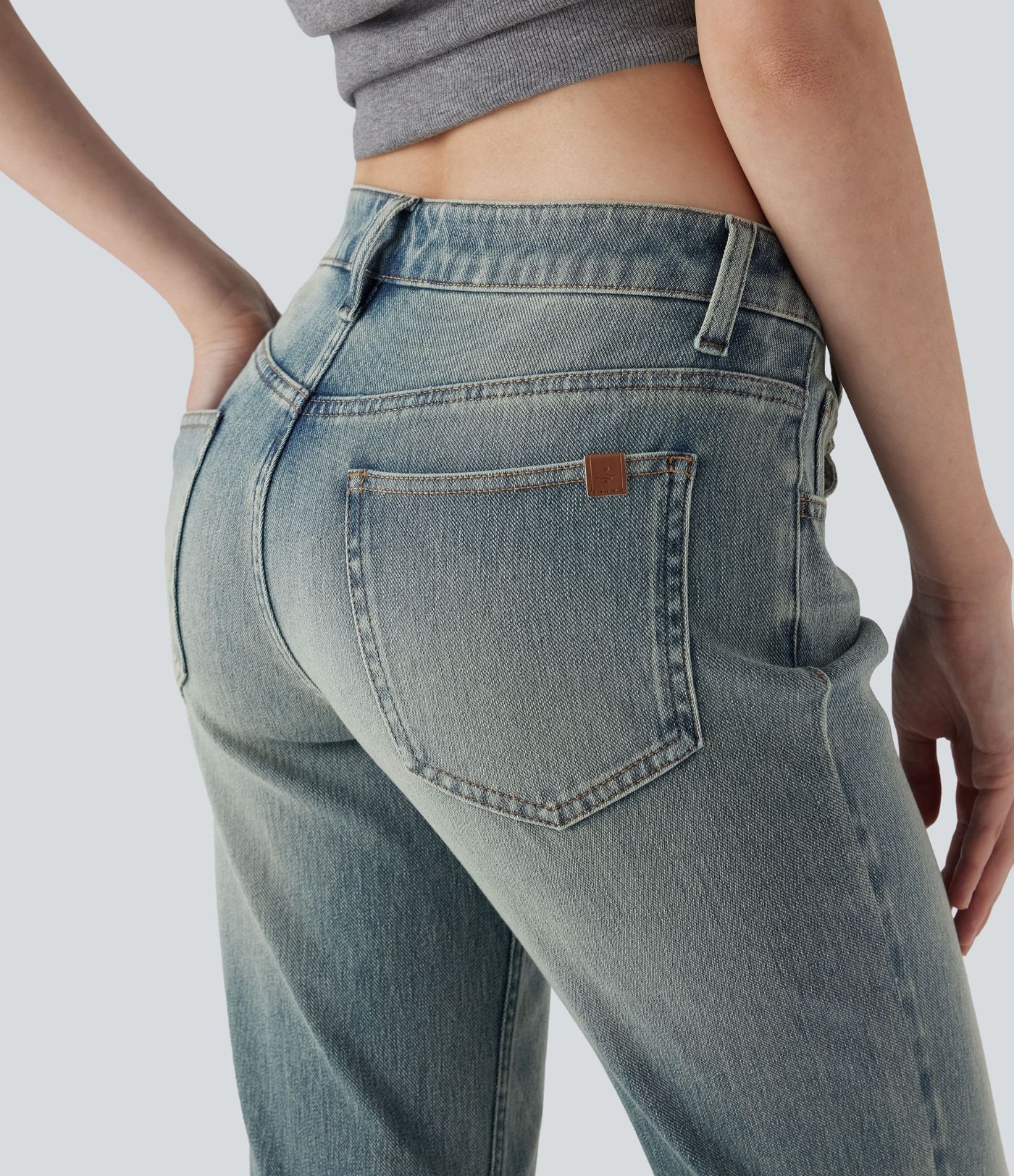 Halara Flex™ Low Rise Multiple Pockets Washed Stretchy Knit Casual Bootcut Jeans