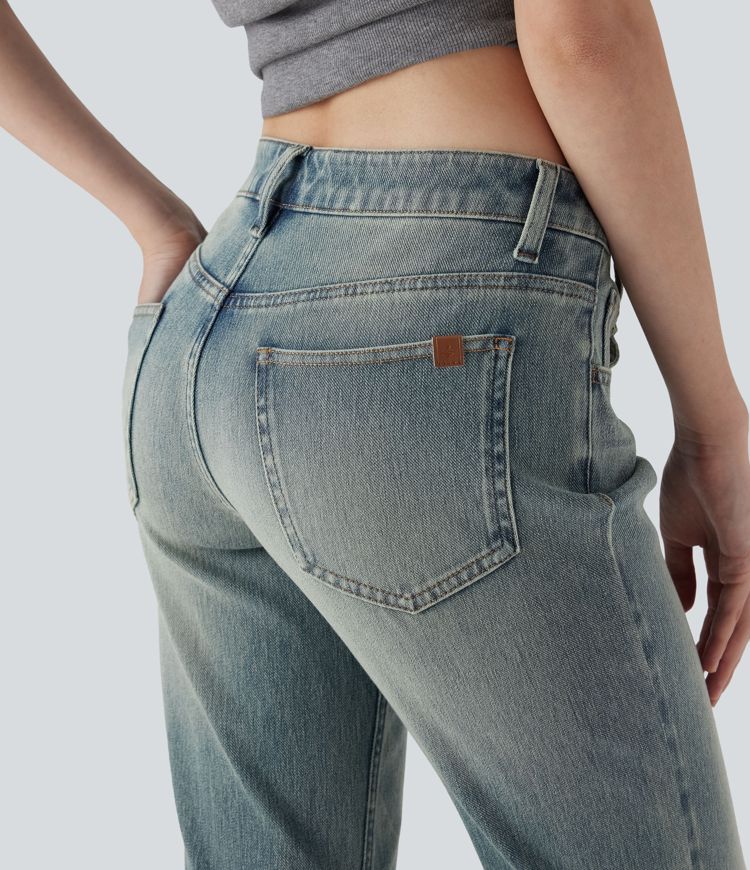 Halara Flex™ Low Rise Multiple Pockets Washed Stretchy Knit Casual Bootcut Jeans